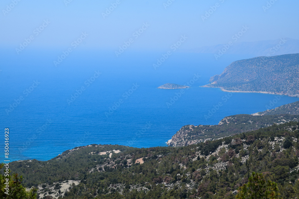Panorama view on a clear summer day full of sun. Panorama of the island of Rhodes. Panorama view on a clear summer day full of sun. Panorama of the island of Rhodes.