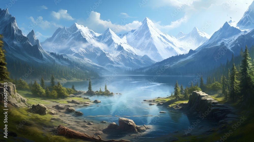 lake and mountains. lake and mountains.
