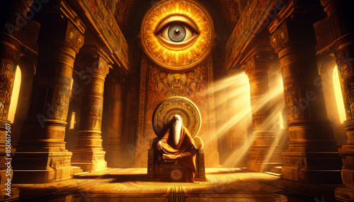 Ancient Oracle in Sacred Temple with Glowing Third Eye Art