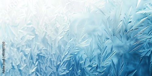 Winter frost patterns on glass. Ice crystals. Abstract light blank cold winter background or wallpaper. Frost patterns on frozen window. Frosted glass. Freezing effect. Frostwork. Harsh season. Cold photo