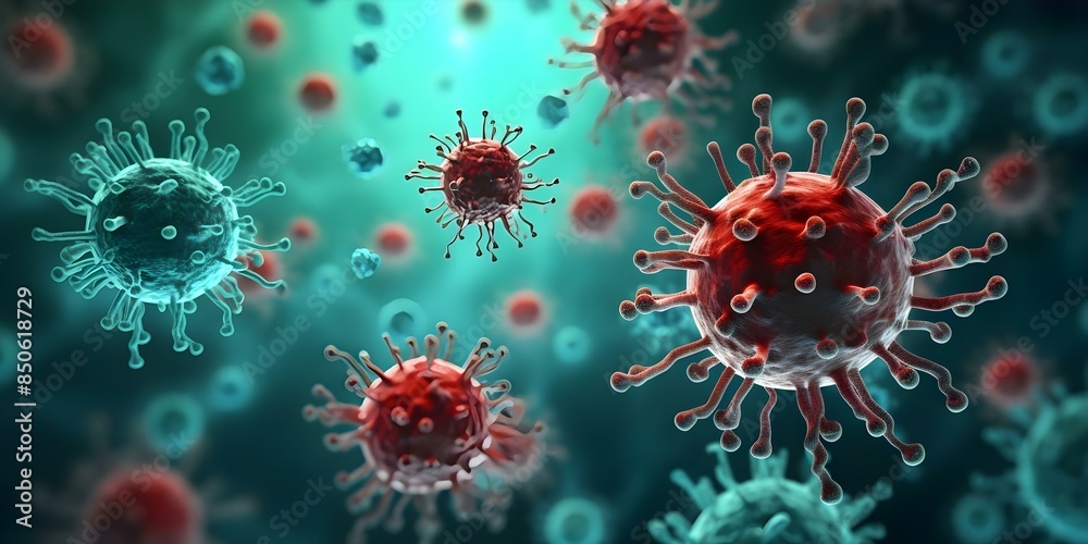 Detailed 3D microscopic view of virus and bacteria cells. Concept Biology, Microbiology, Virology, Microscopic Imaging, Cell Structure Detailed 3D microscopic view of virus and bacteria cells. Concept Biology, Microbiology, Virology, Microscopic Imaging, Cell Structure