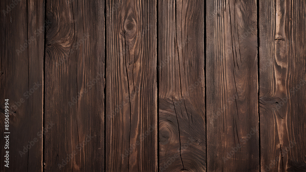Rich, detailed close-up view of dark brown wooden planks arranged horizontally. Rich, detailed close-up view of dark brown wooden planks arranged horizontally.