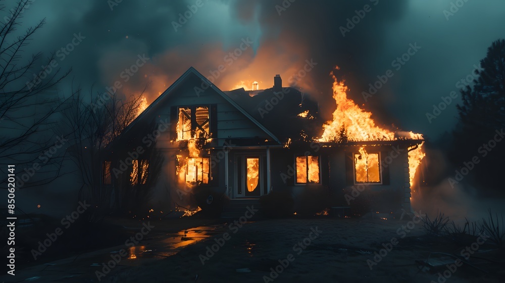 House burning down during the night House burning down during the night