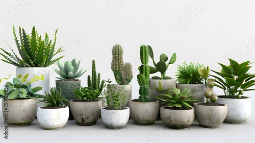 Houseplants cactus plants in pots isolated backgrounds 3d render