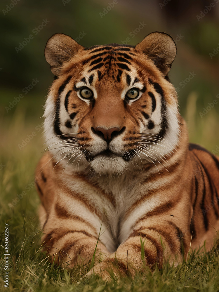 a focused tiger observing its prey against a grassland background a focused tiger observing its prey against a grassland background