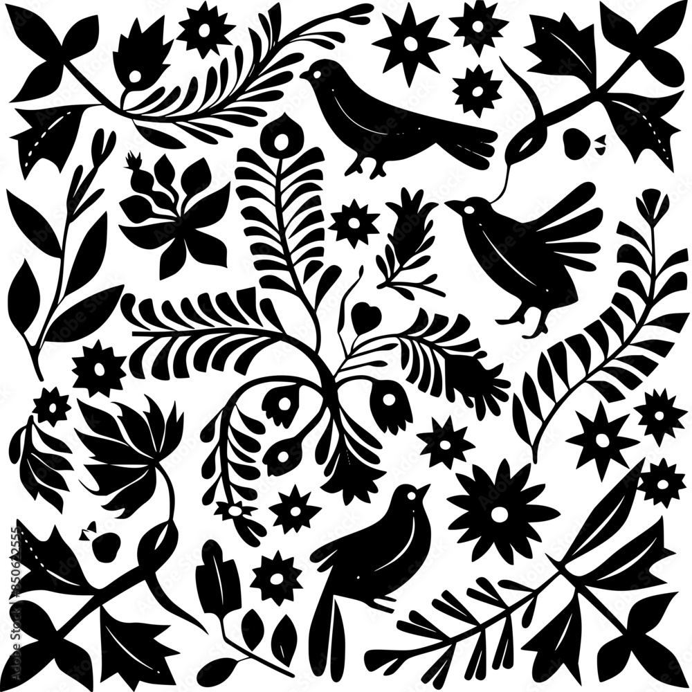 Fototapeta premium floral seamless pattern, pattern, flower pattern, geometric pattern, diagonal pattern, floral, flower, seamless, design, ornament, vector, decoration, art, wallpaper, leaf, illustration, black, style,