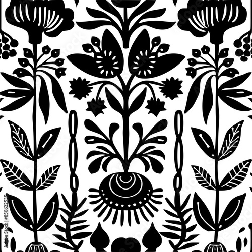 Wallpaper Mural floral seamless pattern, pattern, flower pattern, geometric pattern, diagonal pattern, floral, flower, seamless, design, ornament, vector, decoration, art, wallpaper, leaf, illustration, black, style, Torontodigital.ca