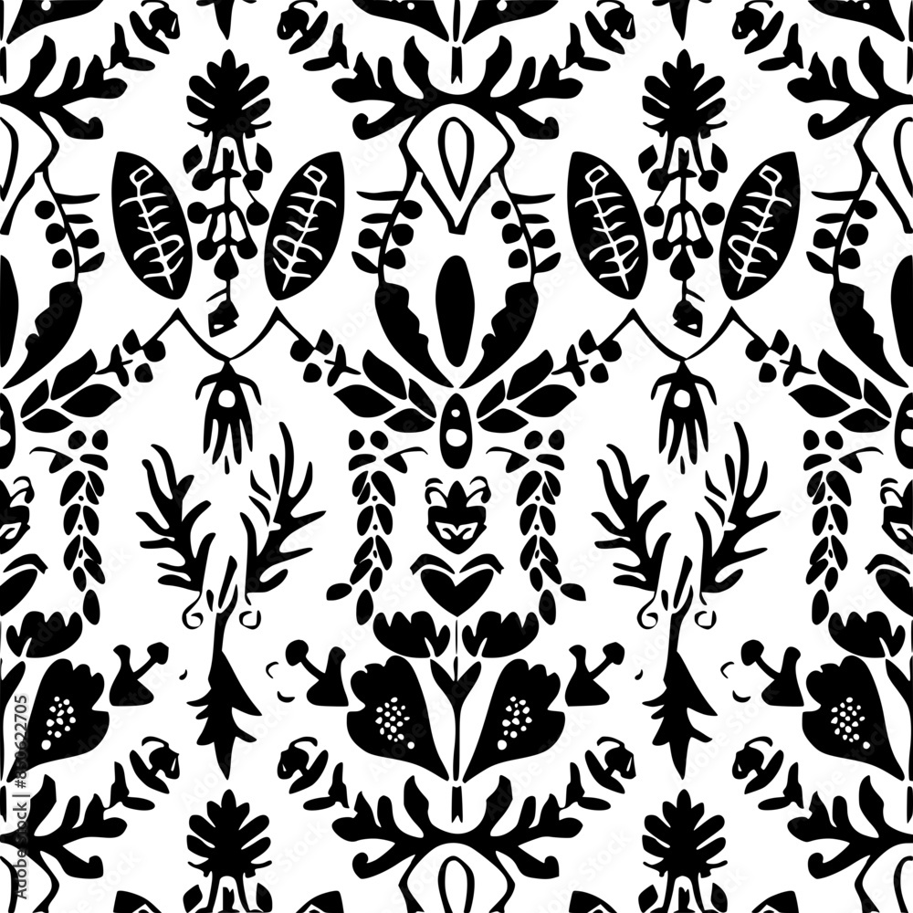 Fototapeta premium floral seamless pattern, pattern, flower pattern, geometric pattern, diagonal pattern, floral, flower, seamless, design, ornament, vector, decoration, art, wallpaper, leaf, illustration, black, style,
