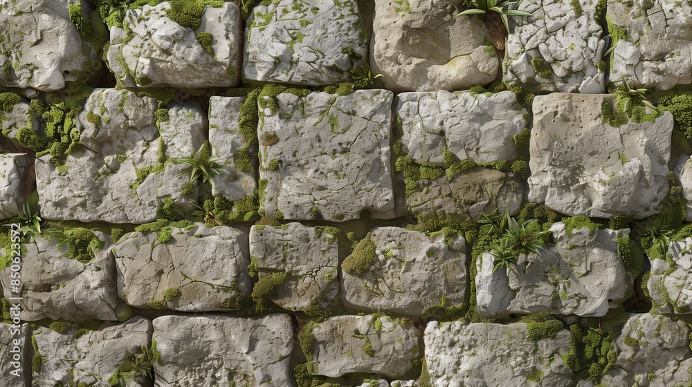 Obraz premium Mossy Stone Wall Texture Background