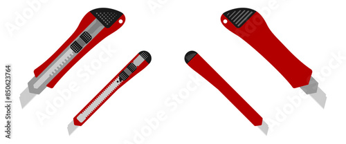 cutter vector set, red cutter knife vector illustration isolated on white background.