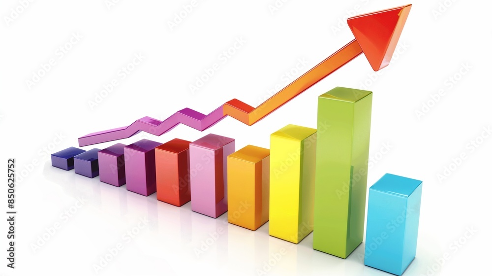 Colorful Bar Graph With Upward Arrow. Colorful Bar Graph With Upward Arrow.