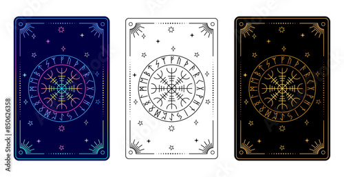 Tarot card with a Scandinavian runic symbol. The Helm of Awe or Helm of Terror.
