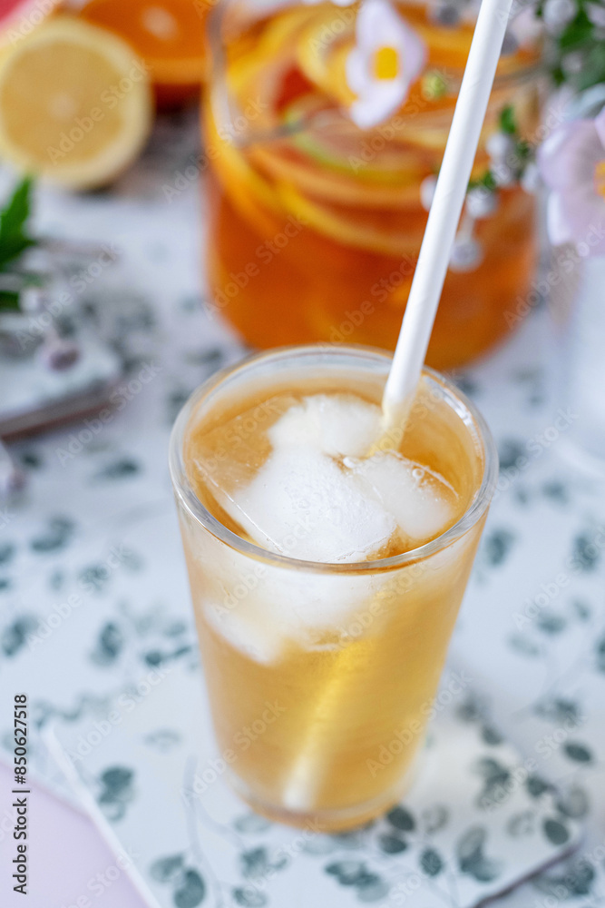 Black tea with fresh oranges Black tea with fresh oranges