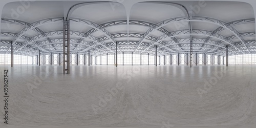 Full spherical hdri panorama 360 degrees of empty exhibition space. backdrop for exhibitions and events. Tile floor. Marketing mock up. 3D render illustration