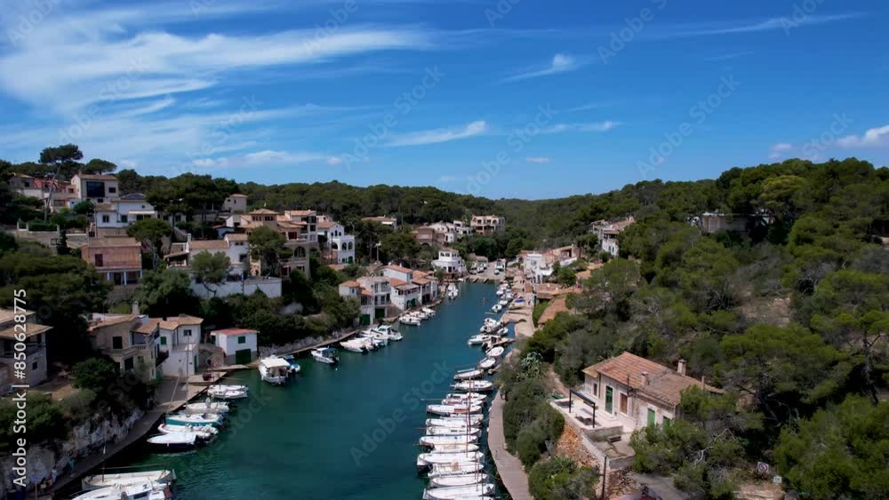 4K Aerial Drone video of a small fisherman town, a bay full of fishing boats with crystal clear turquoise water, Cala Figuera, Mallorca 4K Aerial Drone video of a small fisherman town, a bay full of fishing boats with crystal clear turquoise water, Cala Figuera, Mallorca