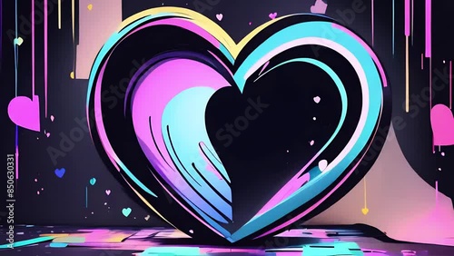bright festive background in retro graffiti style with abstract hearts neon colors. looped seamless animation. ai.