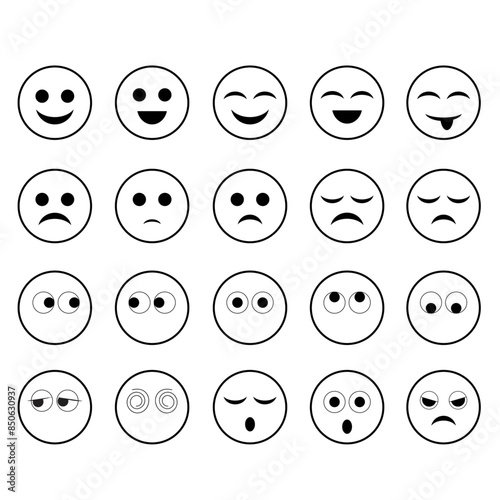 Emoticons. Emoticon Set. Set of mood icons. Mood Icons. Simple line icon: happy, sad, angry.  Vector.