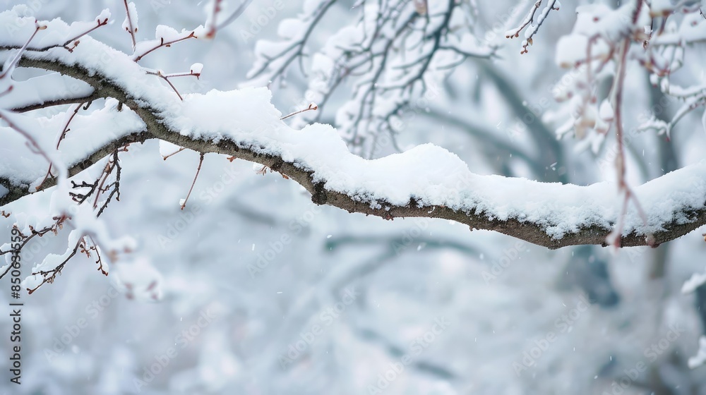 The soft white snow covering the tree limbs The soft white snow covering the tree limbs