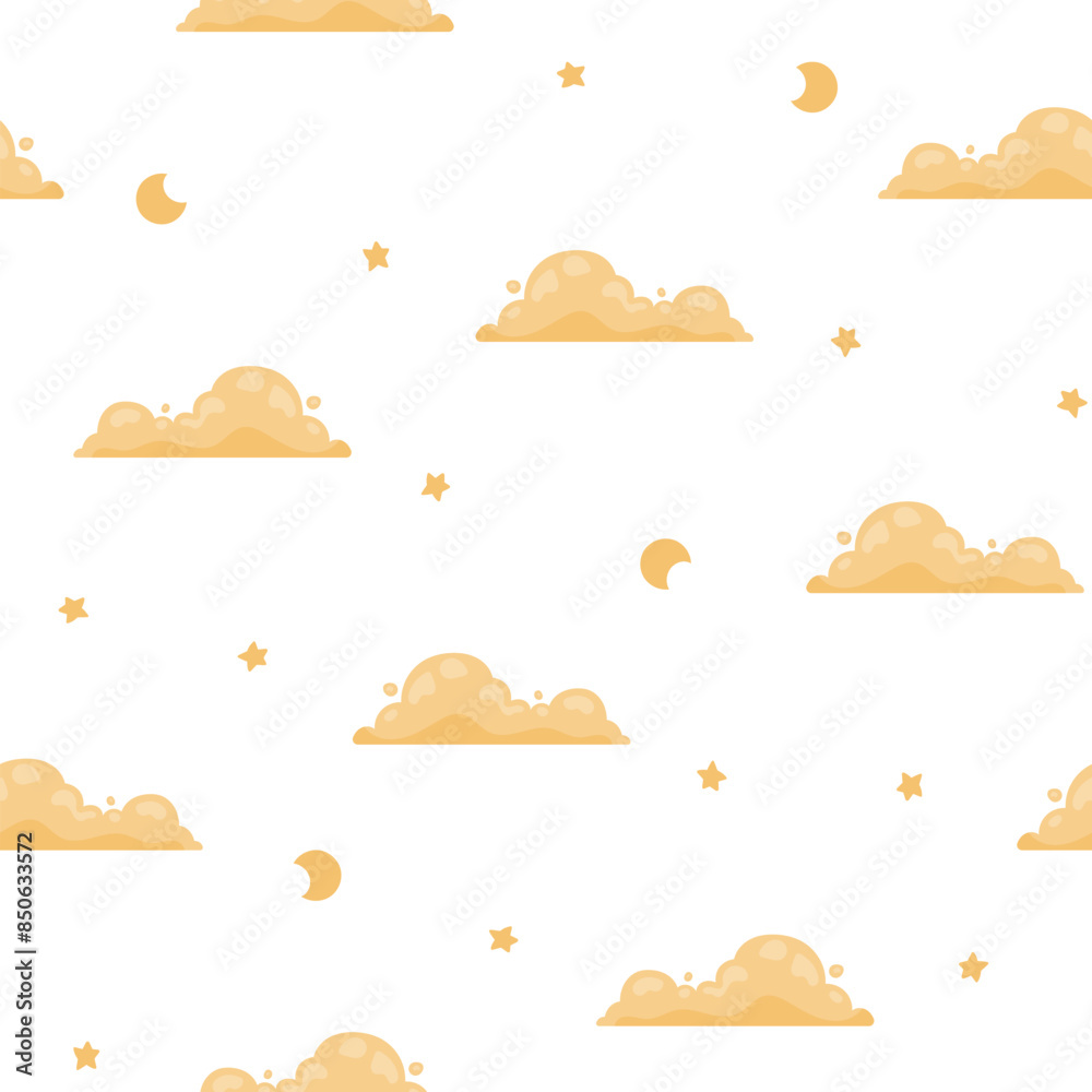 Cumulus cloud cartoon. Seamless pattern. Sky air symbol. Vector drawing. Design ornaments.