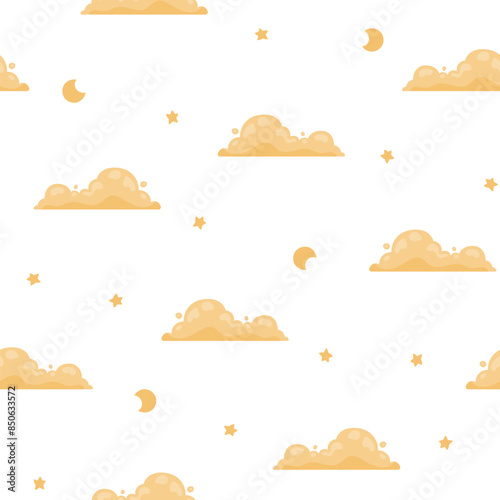 Cumulus cloud cartoon. Seamless pattern. Sky air symbol. Vector drawing. Design ornaments.