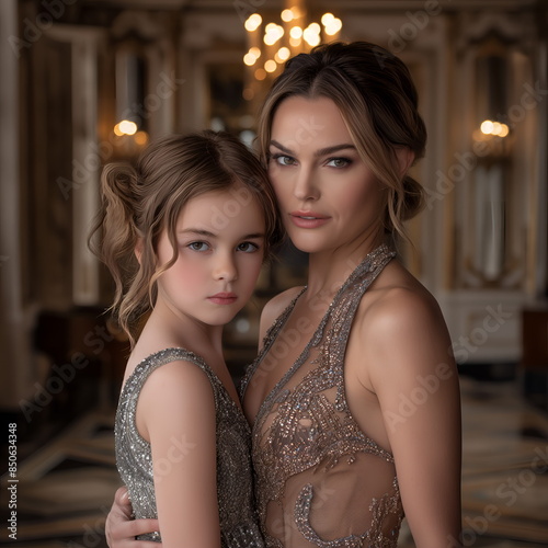 Beautiful elegant mother with her daughter.