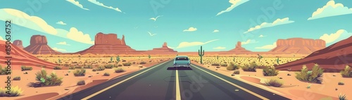 desert drive flat design top view oldfashioned journey animation vivid photo