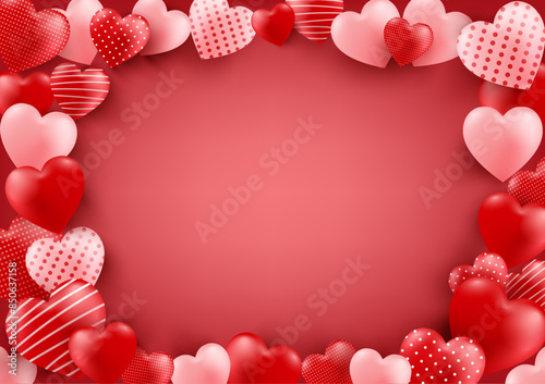 Valentine's day poster or banner with a lot of sweet hearts on pink and red background.	