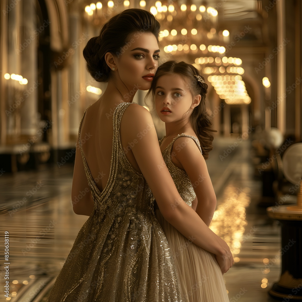 Naklejka premium Beautiful elegant mother with her daughter.