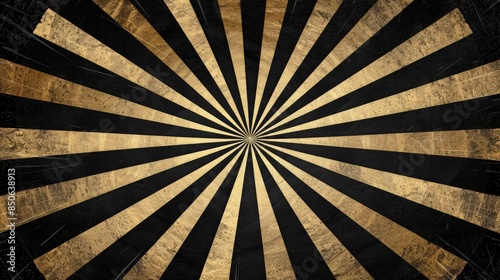 Abstract black and gold sunburst pattern provides a dynamic radiating background ideal for event promotion or advertising banners.