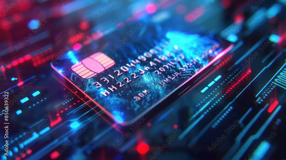 A closeup of a smart credit card with an integrated digital screen displaying transaction details and rewards points A closeup of a smart credit card with an integrated digital screen displaying transaction details and rewards points