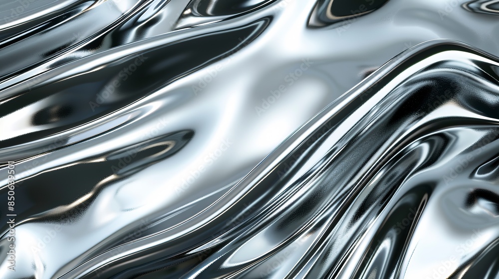 Abstract 3D render of shiny silver liquid metal background with fluid waves and curves in chrome style, featuring metallic texture and futuristic design against white backdrop. Close-up of undulating, Abstract 3D render of shiny silver liquid metal background with fluid waves and curves in chrome style, featuring metallic texture and futuristic design against white backdrop. Close-up of undulating,
