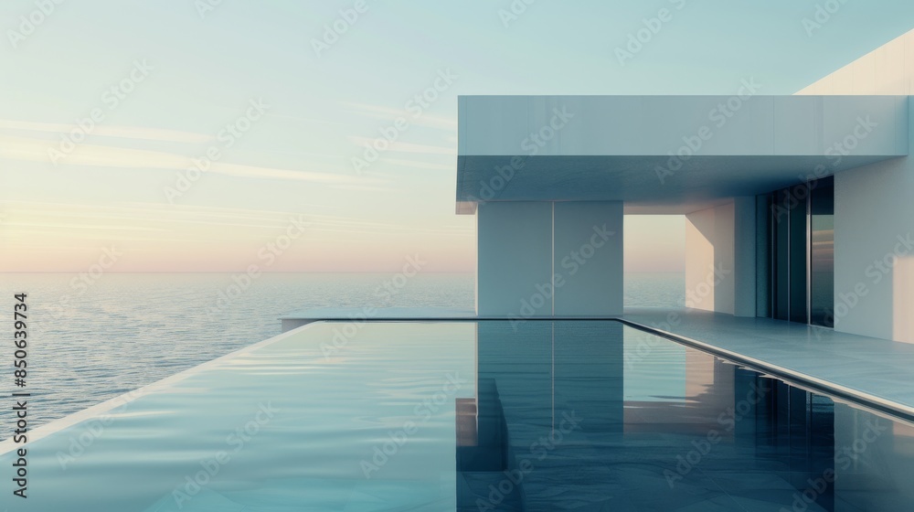 Fototapeta premium house minimalist design windows view sea
