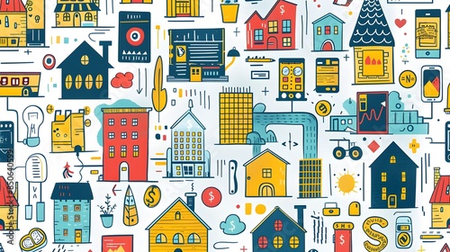 Whimsical Illustrated Representation of a Balanced Investment Portfolio with Playful Hand-Drawn Icons in a Cozy Domestic Setting