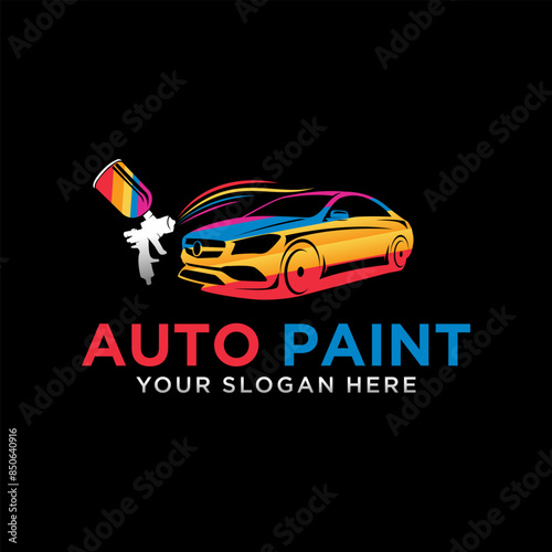 Car Painting Logo with Spray Gun Car template vector