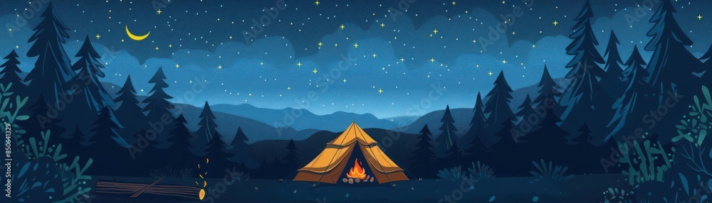 tent under stars flat design front view bonfire gathering cartoon drawing vivid tent under stars flat design front view bonfire gathering cartoon drawing vivid