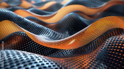 A high-resolution image showing the texture and composition of a nanocomposite used in sports gear, focusing on the lightweight yet durable layers that enhance performance. photo