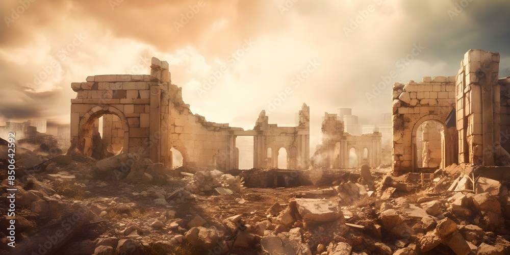 Fototapeta premium Destruction of Ancient Jewish Temples on Tisha B'Av. Concept Jewish History, Tisha B'Av, Ancient Temples, Destruction, Commemoration