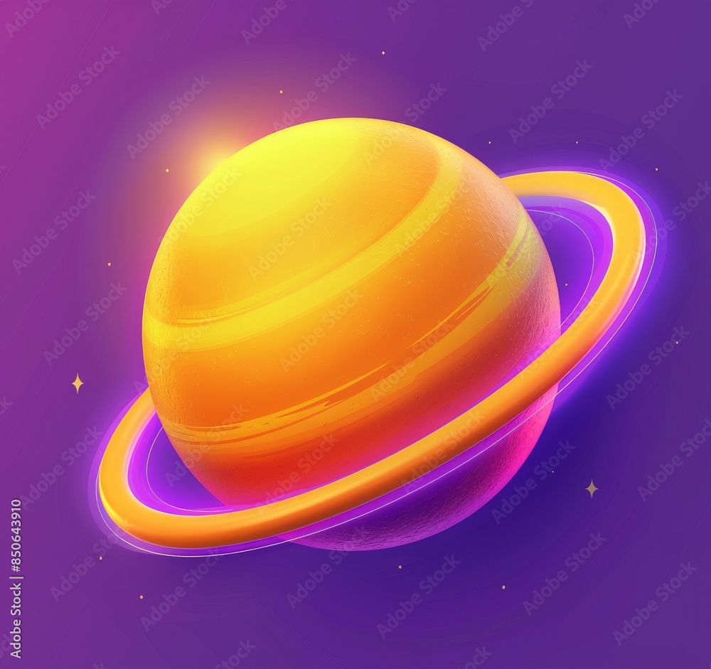 A vibrant planet with a bright ring orbits in a starry night A vibrant planet with a bright ring orbits in a starry night