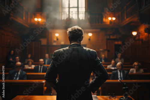 A Lawyer Addressing the Jury in a Courtroom © Dzmitry