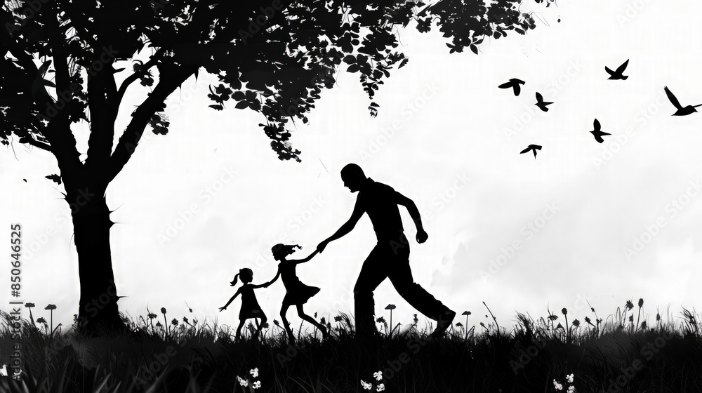 Silhouettes of Family Walking Through a Field Silhouettes of Family Walking Through a Field