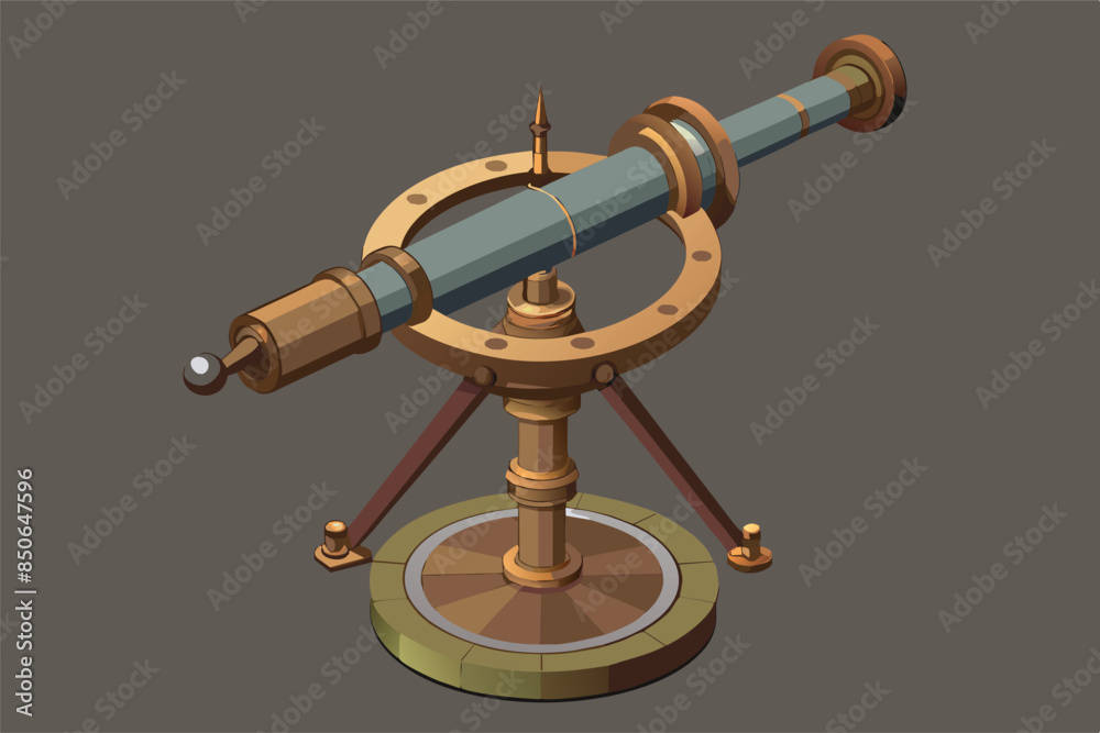 antique brass telescope. it is mounted on a cogwheeled stand with intriguing details, which may indicate its use for observing celestial bodies. antique brass telescope. it is mounted on a cogwheeled stand with intriguing details, which may indicate its use for observing celestial bodies.