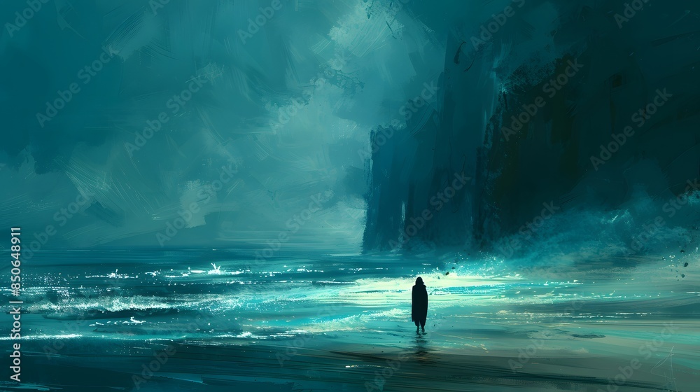 Silhouette of a Figure on a Mysterious Shore Silhouette of a Figure on a Mysterious Shore