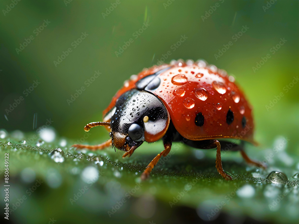 Obraz premium closeup of a ladybug on a leaf in the wild