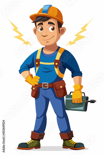 Male electrician illustration, white background © ArtfuIInfusion769