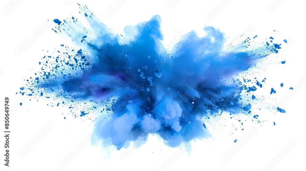 Explosive Blue Color Powder Burst on White Background Explosive Blue Color Powder Burst on White Background