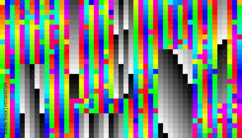 Colorful Glitch Screen Effect Background. Abstract Digital Pixel Dots Noise Glitch Error. Overlay Texture Pixel Sorting Effect Illustration. Modern Sci-Fi Game Vector Background.