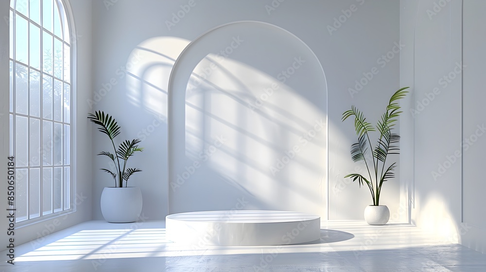 Elegant 3D Rendered White Product Background with Minimal Shadow and Studio Lighting Elegant 3D Rendered White Product Background with Minimal Shadow and Studio Lighting