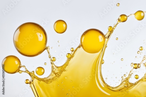 Many small yellow oil bubbles soars over a white background