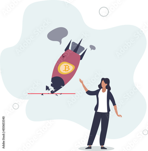 Bitcoin price collapse, crypto currency volatility price roaring fast and fall down causing investor huge loss concept.flat illustration.