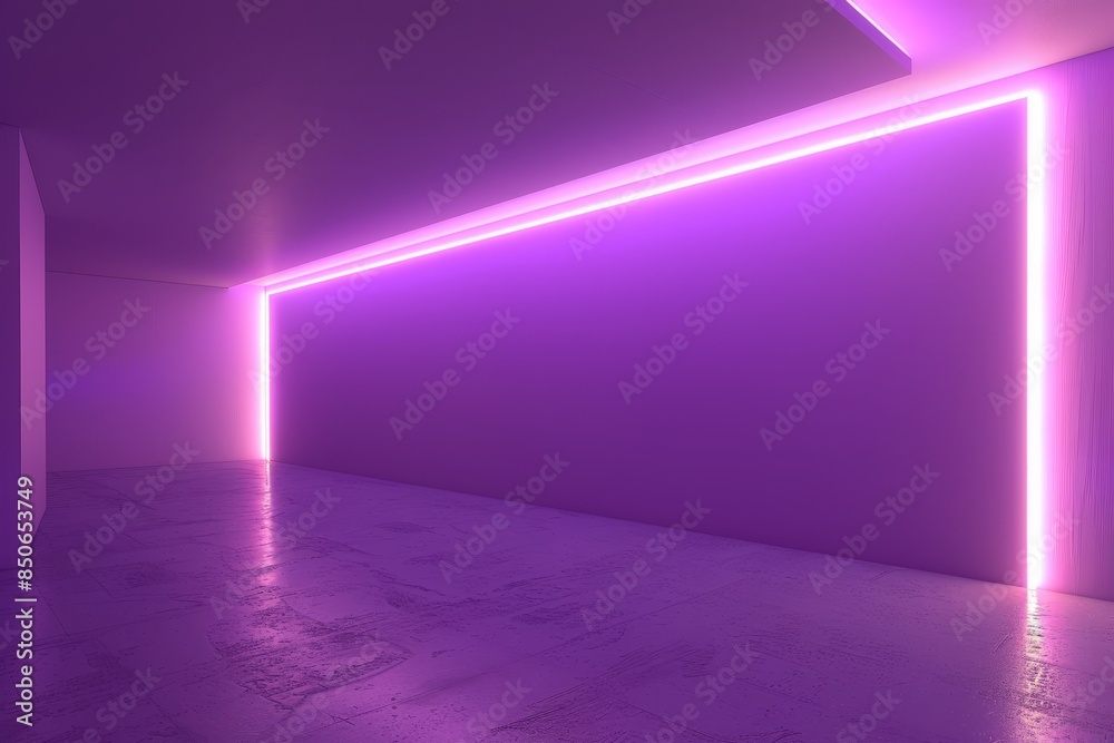 Room with purple neon lights outlining walls and ceiling